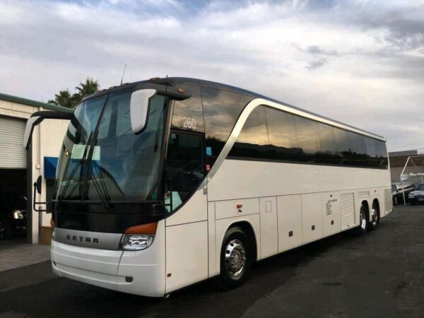 EPIC is a white 56 passenger bus for charter or rental in Las Vegas, NV